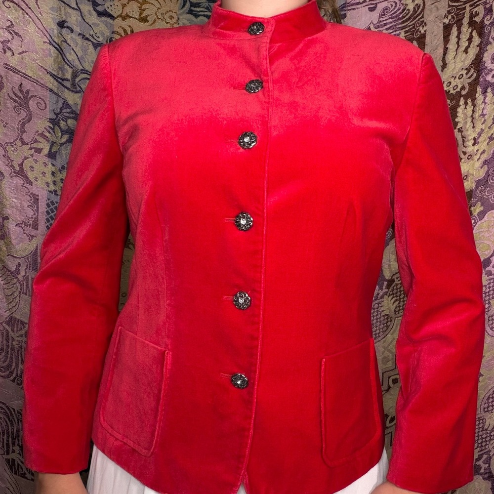 Vintage Red Velvet Regency Whimsigoth Button Front Jacket Romantic Glam Size L